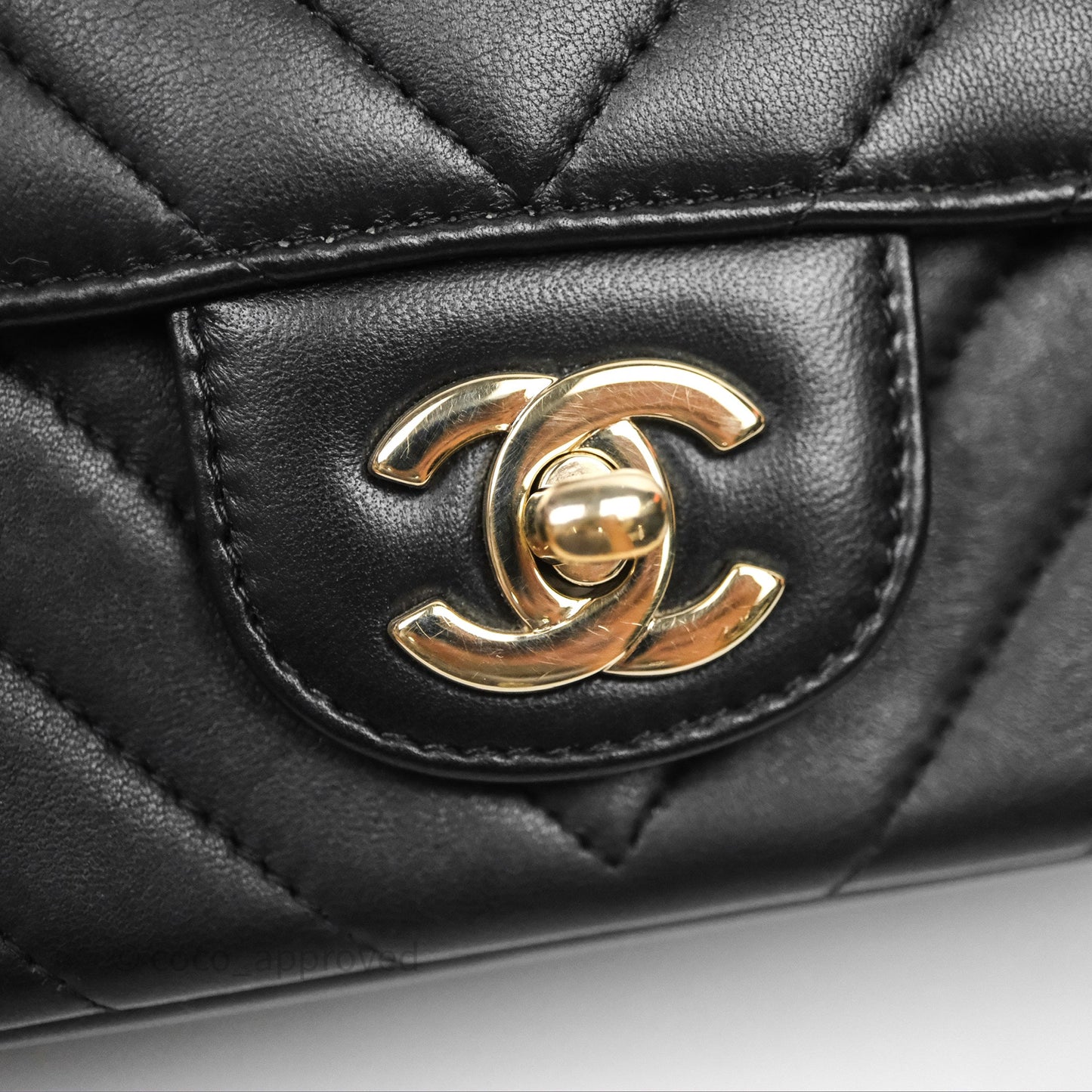 Chanel Quilted Mini Rectangular Chevron Black Lambskin Gold Hardware