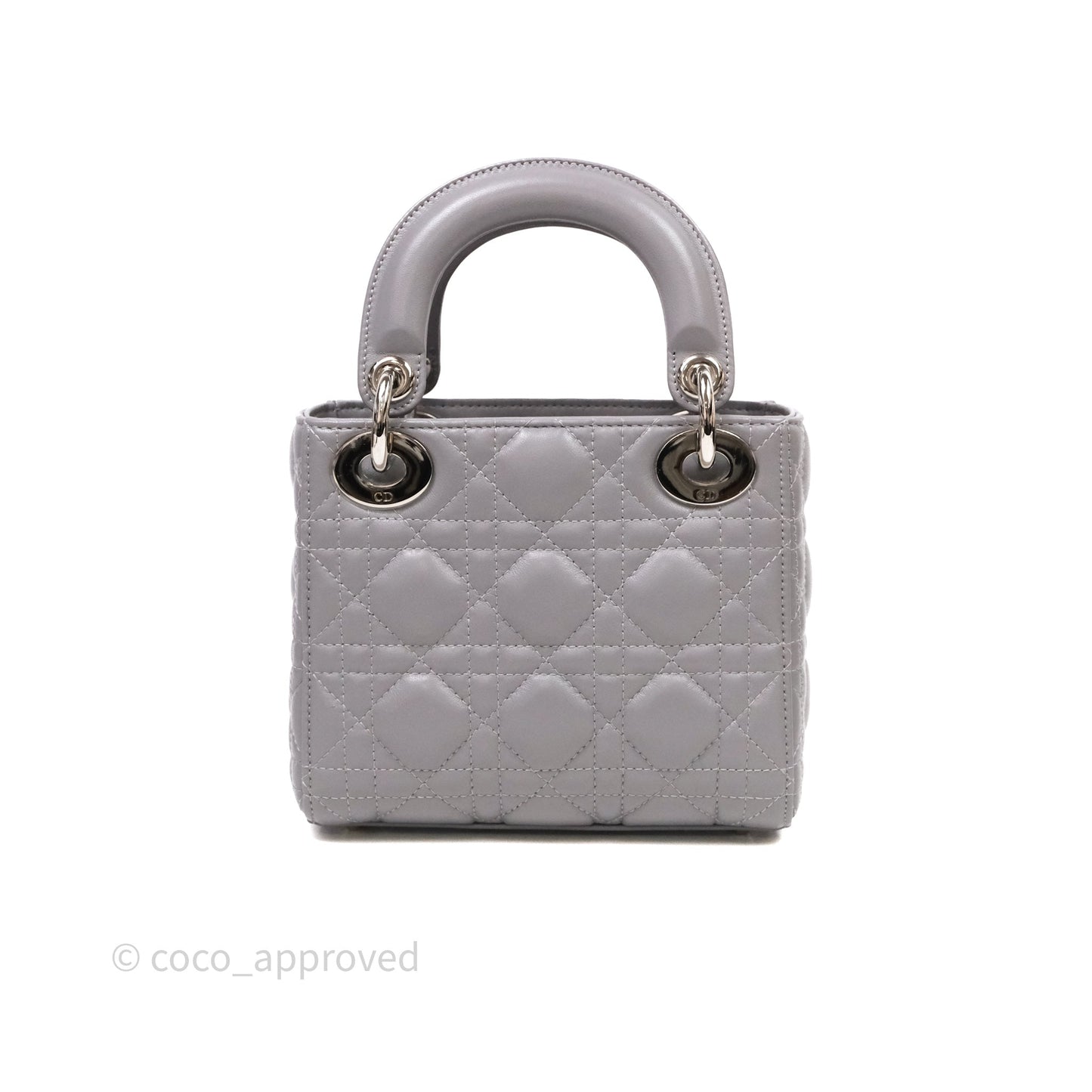 Christian Dior Mini Lady Dior Lambskin Cannage Grey Silver Hardware
