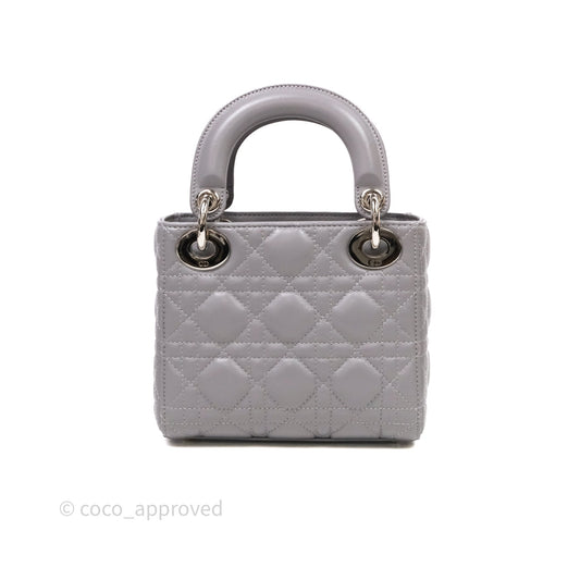 Christian Dior Mini Lady Dior Lambskin Cannage Grey Silver Hardware