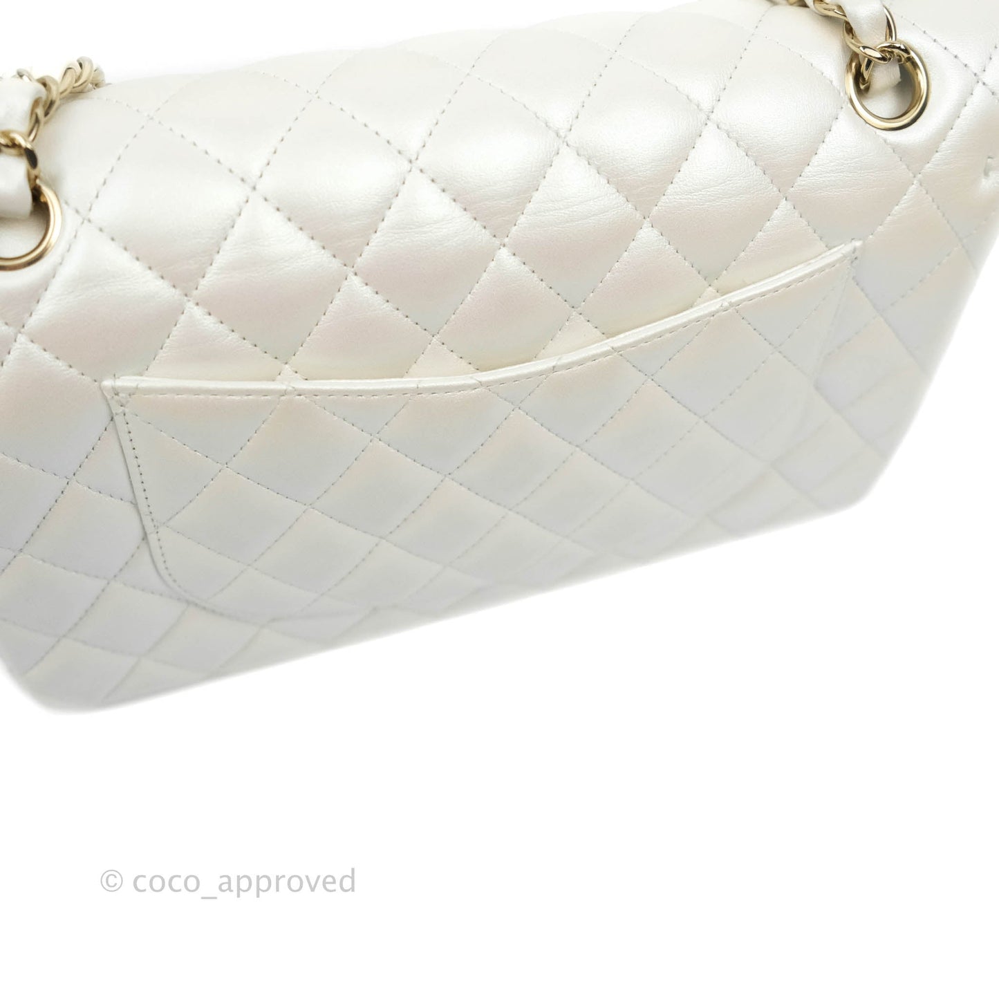 Chanel Classic M/L Medium Double Flap Iridescent White Lambskin Gold Hardware