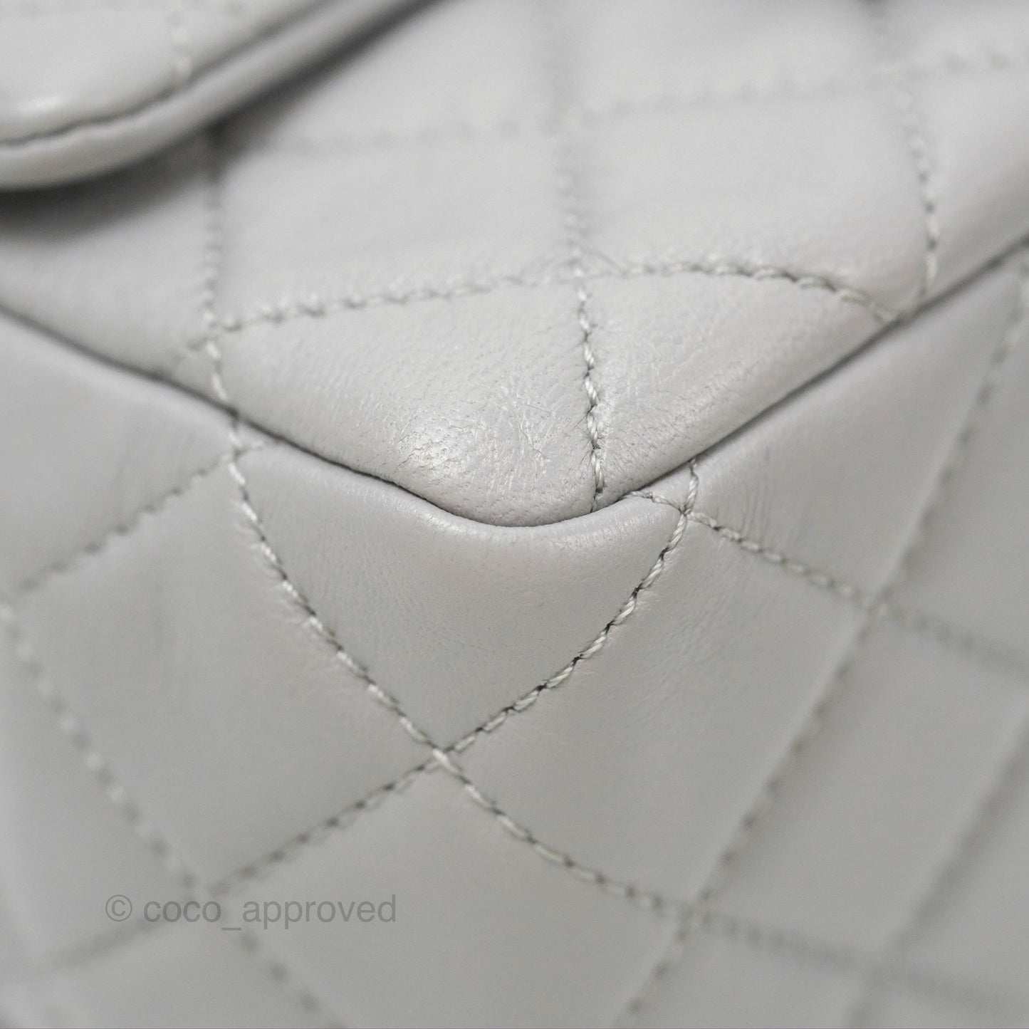 Chanel Pearl Crush Mini Square Quilted Light Grey Lambskin Aged Gold Hardware