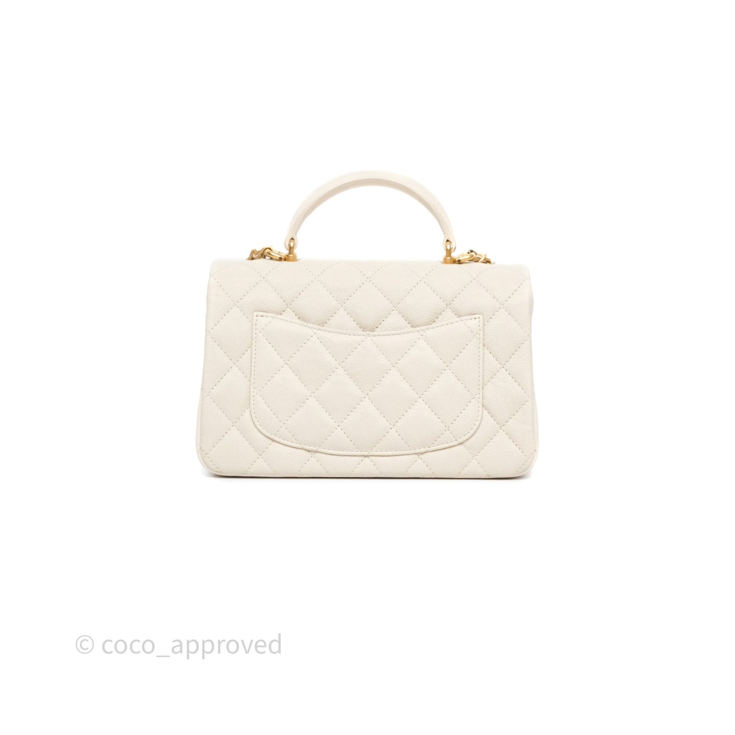 Chanel Top Handle Mini Rectangular Flap Bag Ivory Beige Caviar Gold Hardware