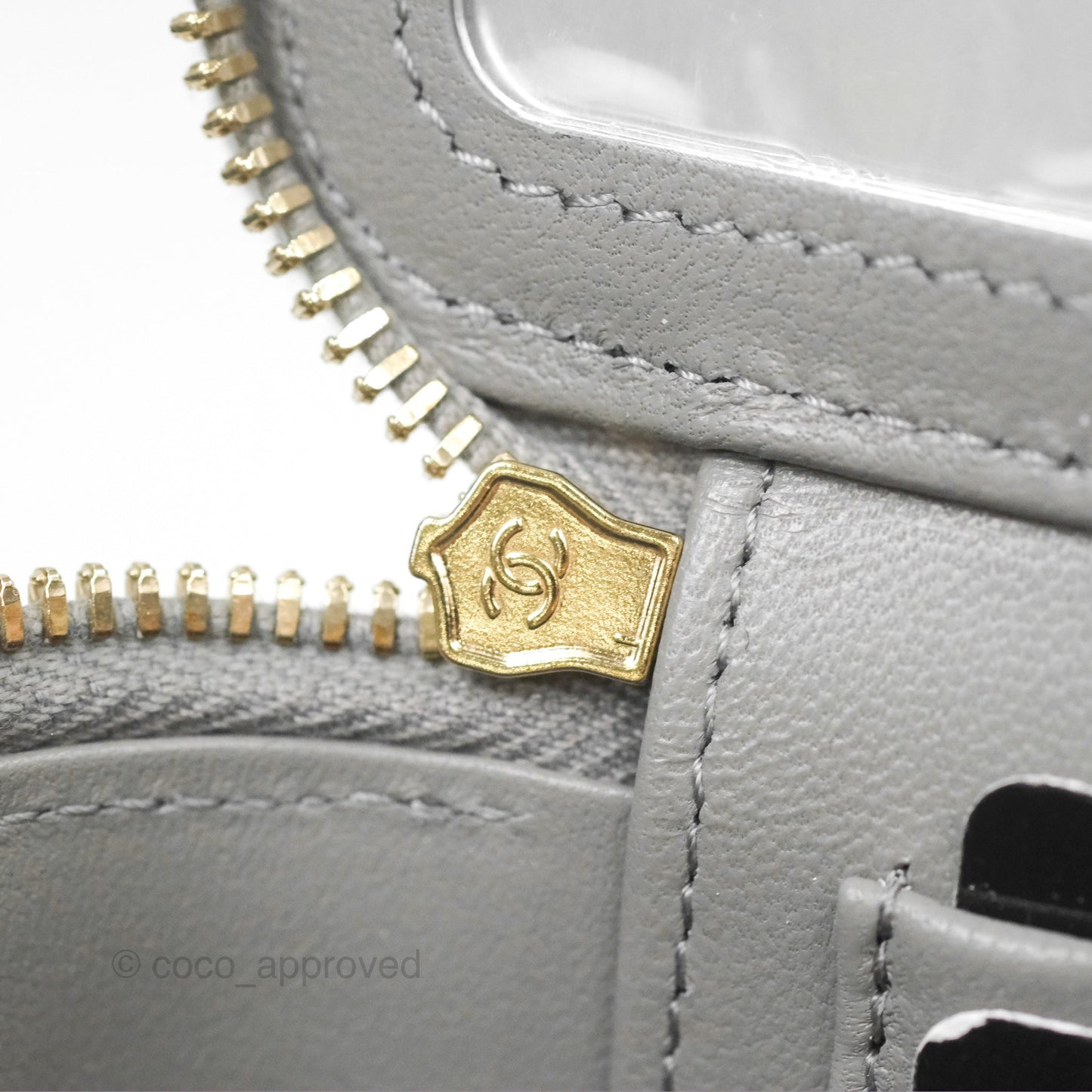Chanel Vanity Rectangular Metal Top Handle Grey Lambskin Aged Gold Hardware