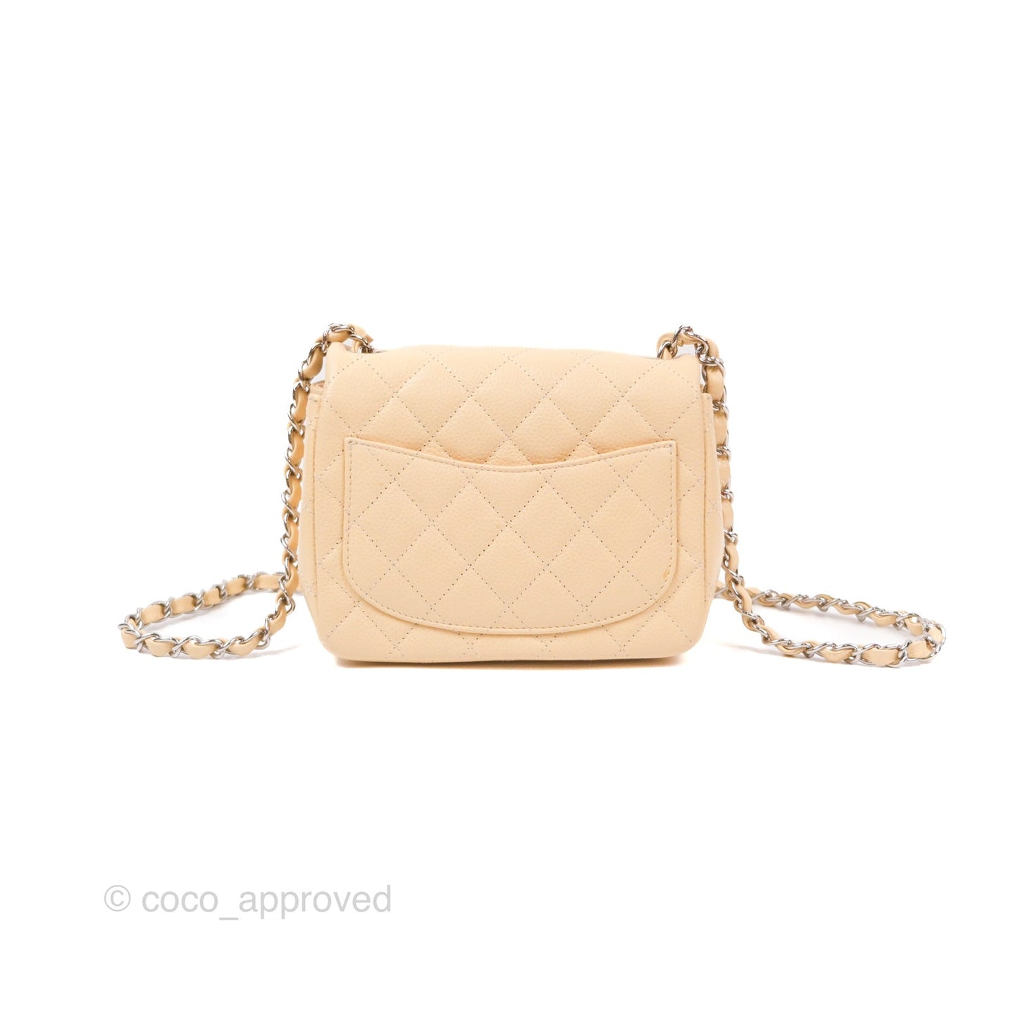 Chanel Quilted Mini Square Flap Light Beige Caviar Silver Hardware