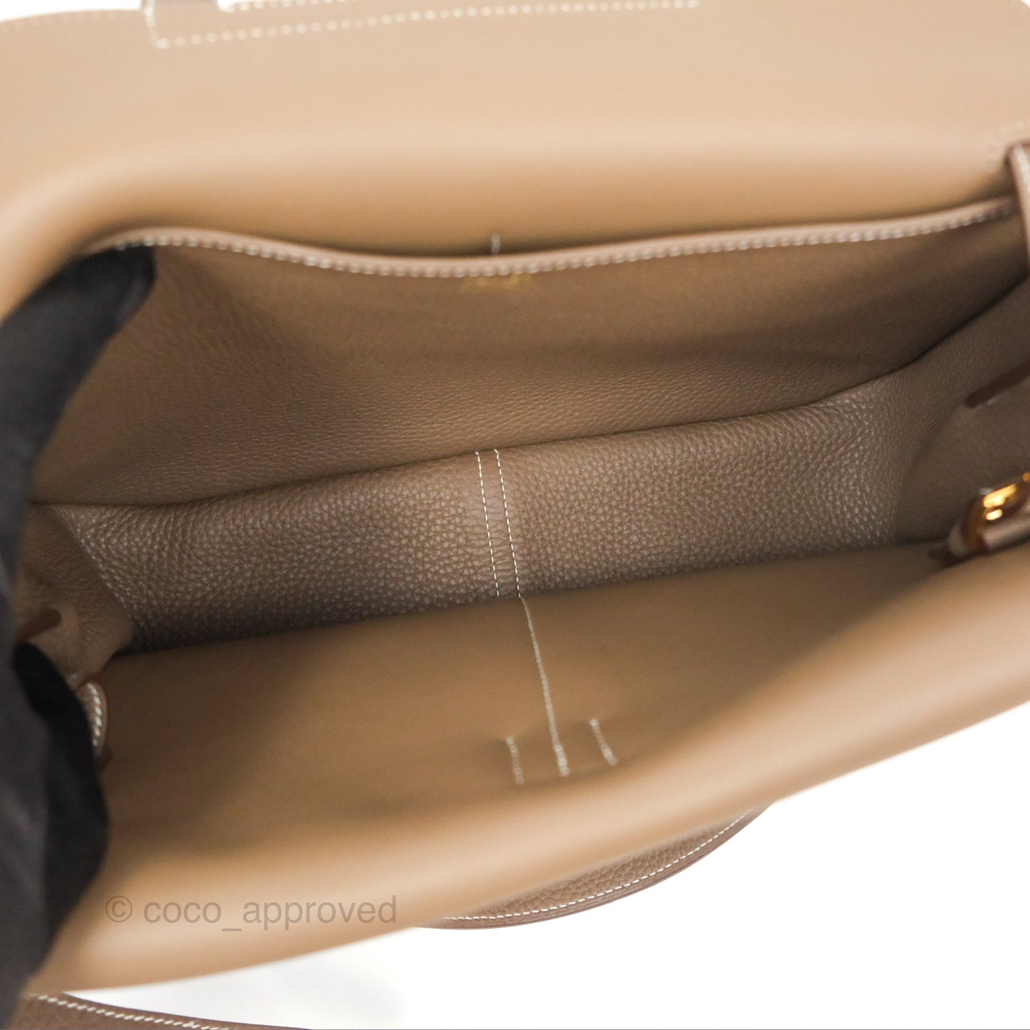 Hermès Halzan 31 Etoupe Clemence Gold Hardware