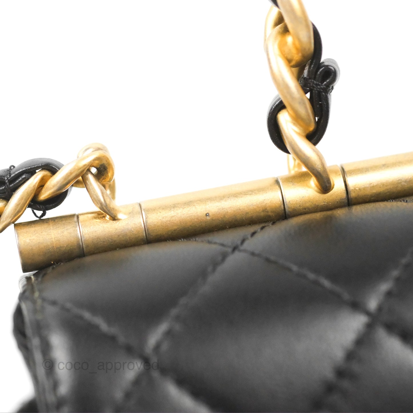 Chanel La Parisienne Top Handle Flap Bag Black Lambskin Aged Gold Hardware