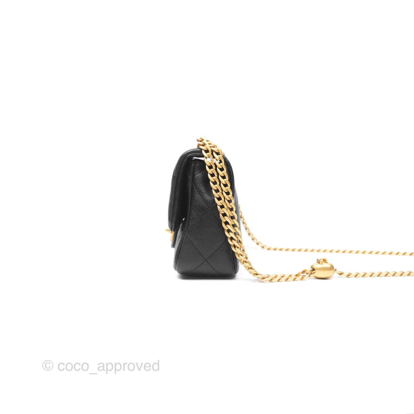 Chanel Mini Flap Bag Heart Adjustable Chain Black Caviar Aged Gold Hardware