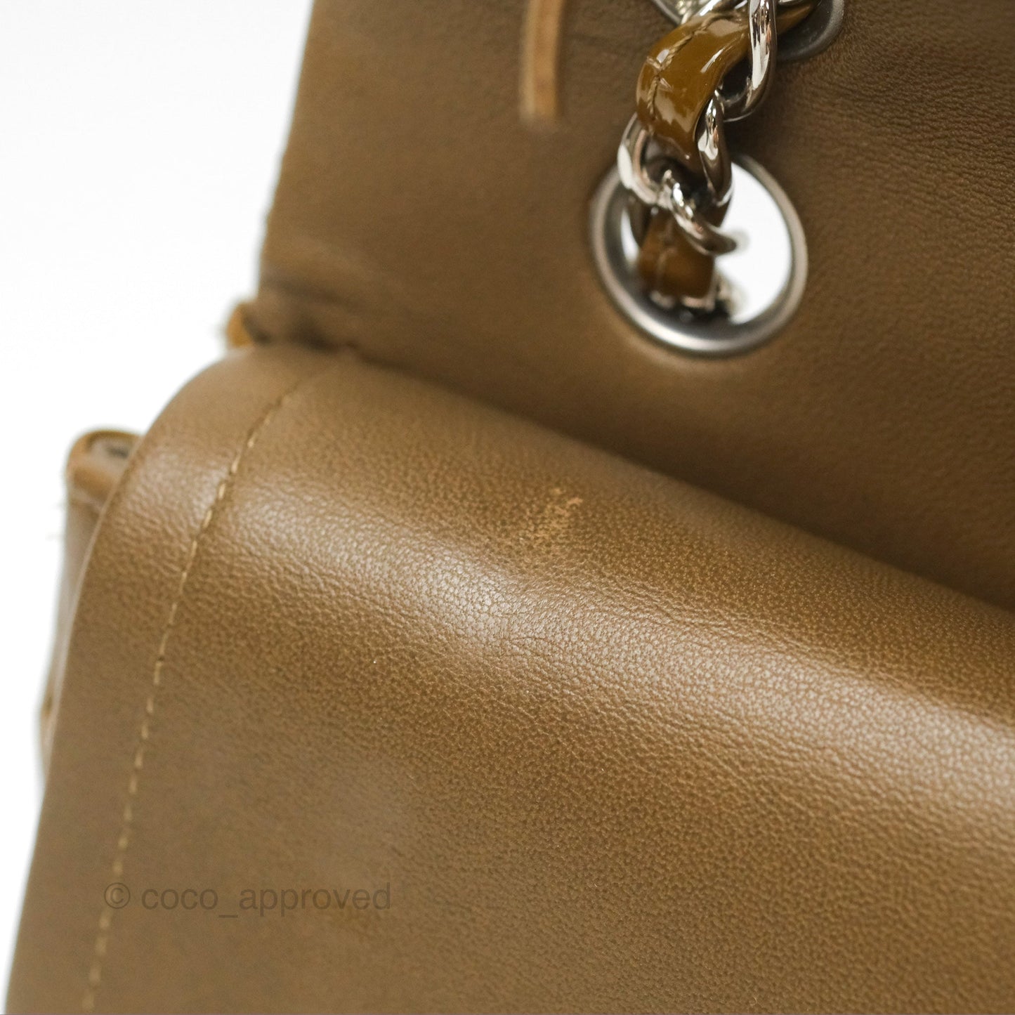 Chanel Classic M/L Medium Flap Quilted Brown Patent Silver Hardware