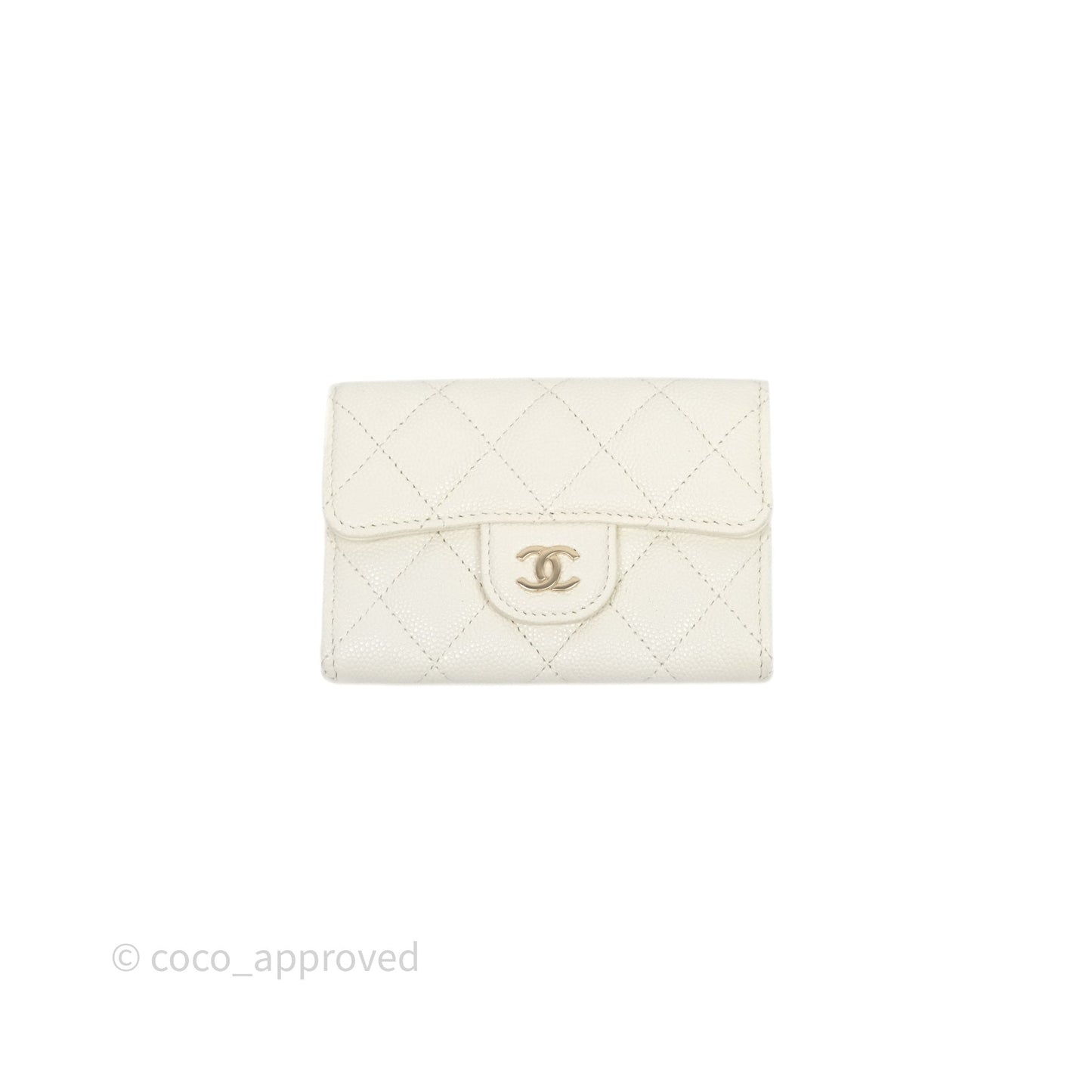 Chanel Quilted Classic Flap Card Holder White Caviar Gold Hardware