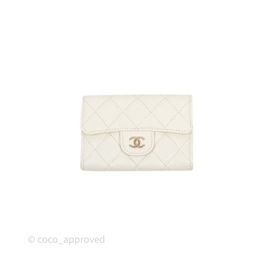 Chanel Quilted Classic Flap Card Holder White Caviar Gold Hardware