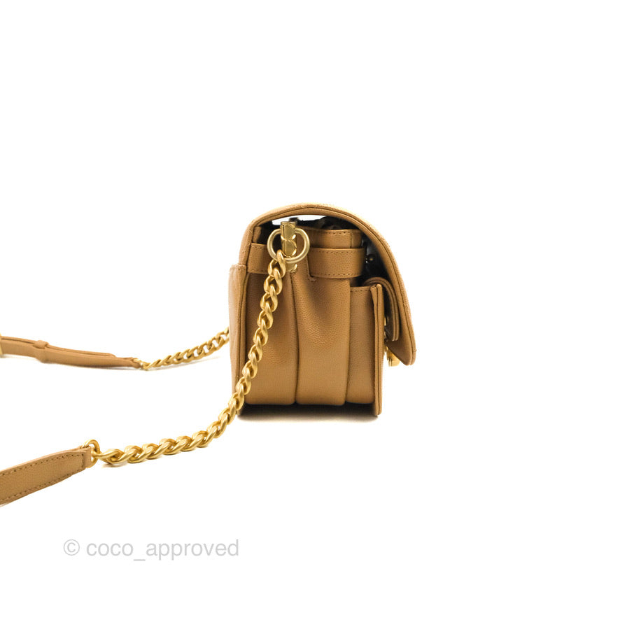 Chanel Mini Messenger Bag Beige Caviar Gold Hardware 21K