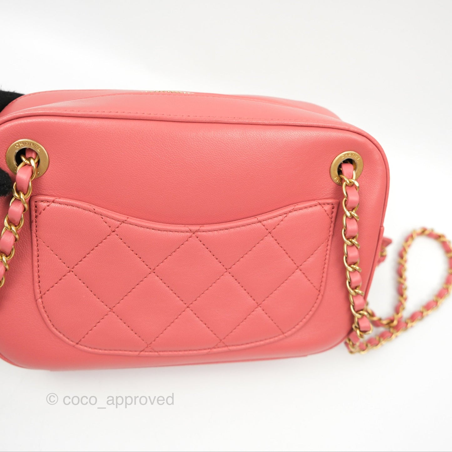 Chanel Chain Infinity Camera Case Pink Goatskin Aged Gold Hardware