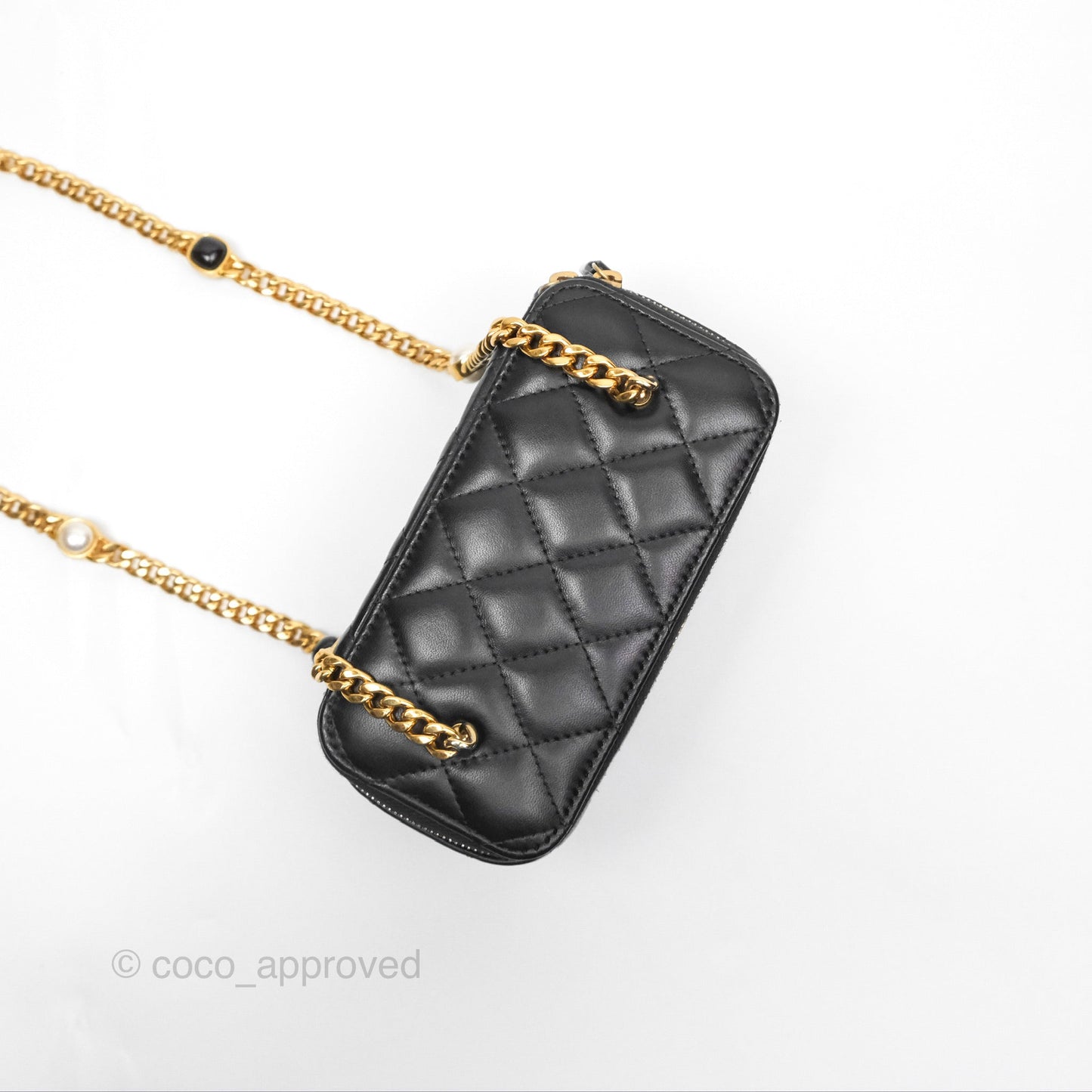 Chanel Vanity Rectangular with Pearl Resin Chain Black Lambskin Gold Hardware