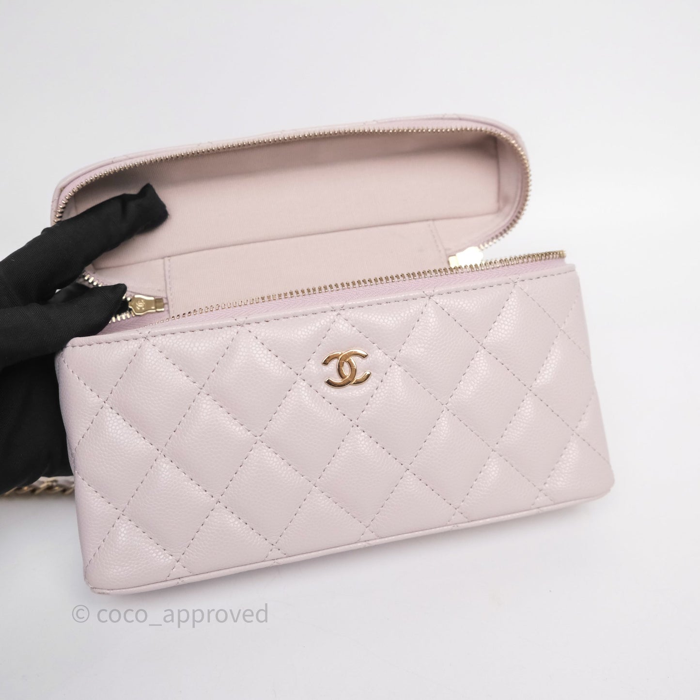 Chanel Top Handle Long Vanity with Chain Lilac Caviar Gold Hardware