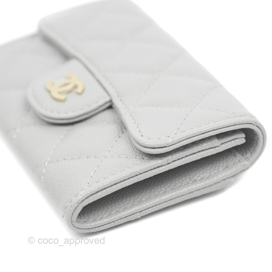 Chanel Caviar Quilted Flap Card Holder Grey Gold Hardware 21A