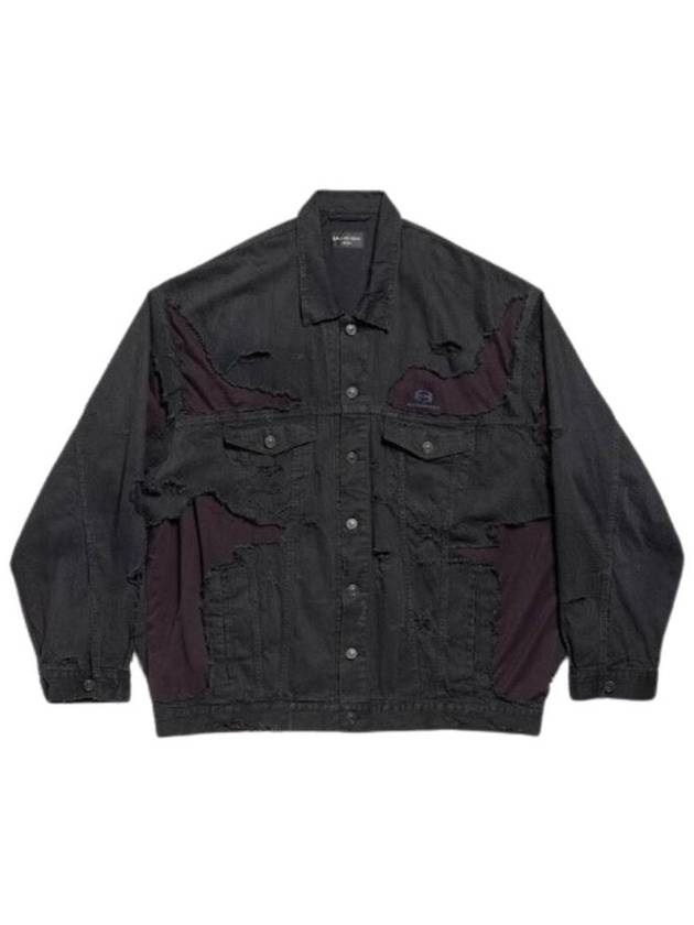 Luxury Balenciaga Unity Sports Icon Patchwork Denim Jacket Black