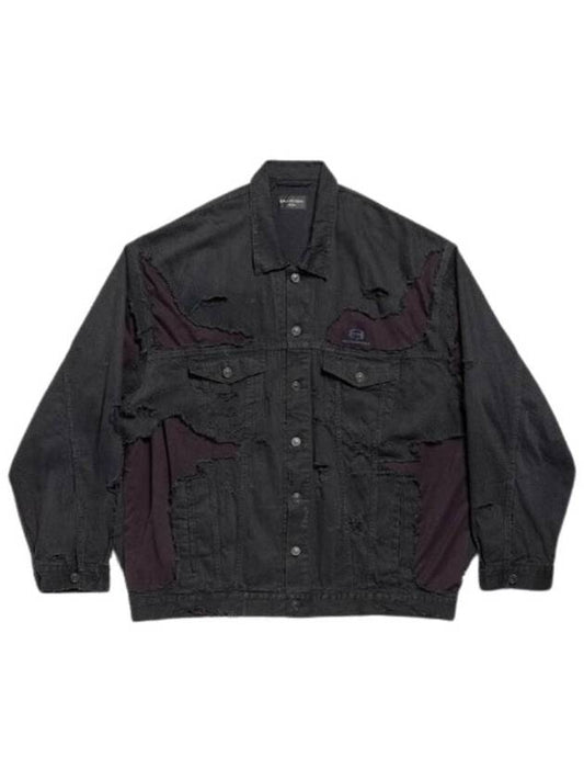 Luxury Balenciaga Unity Sports Icon Patchwork Denim Jacket Black