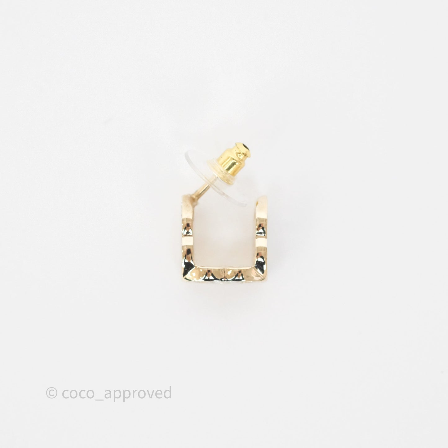Chanel CC Crystals Square Earrings Gold Tone 23B