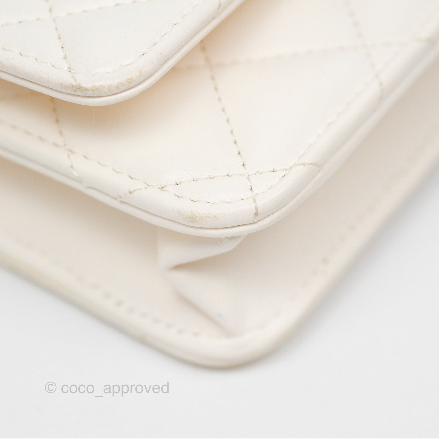 Chanel Quilted Wallet on Chain WOC Coco Heart Chain White Lambskin Aged Gold Hardware 22K