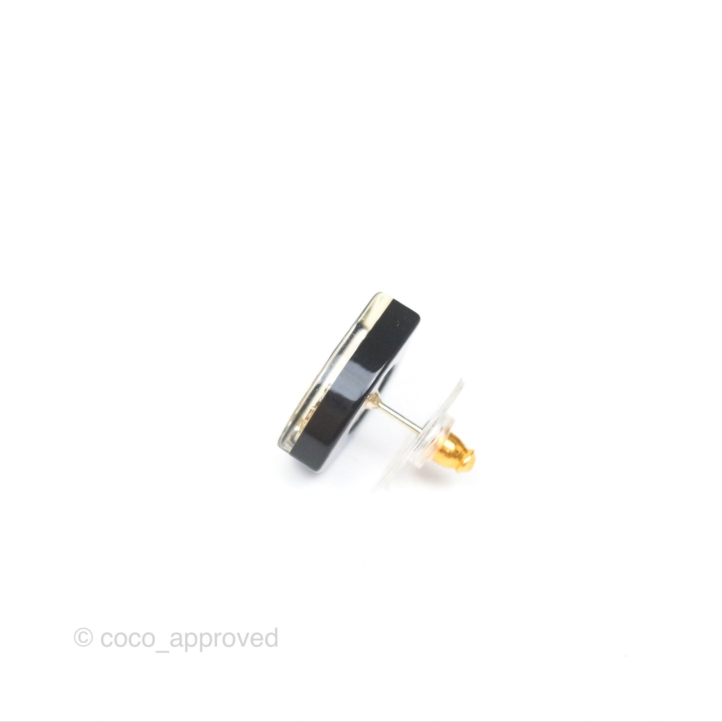 Chanel CC Resin Shield Earrings Navy Gold Tone 15B
