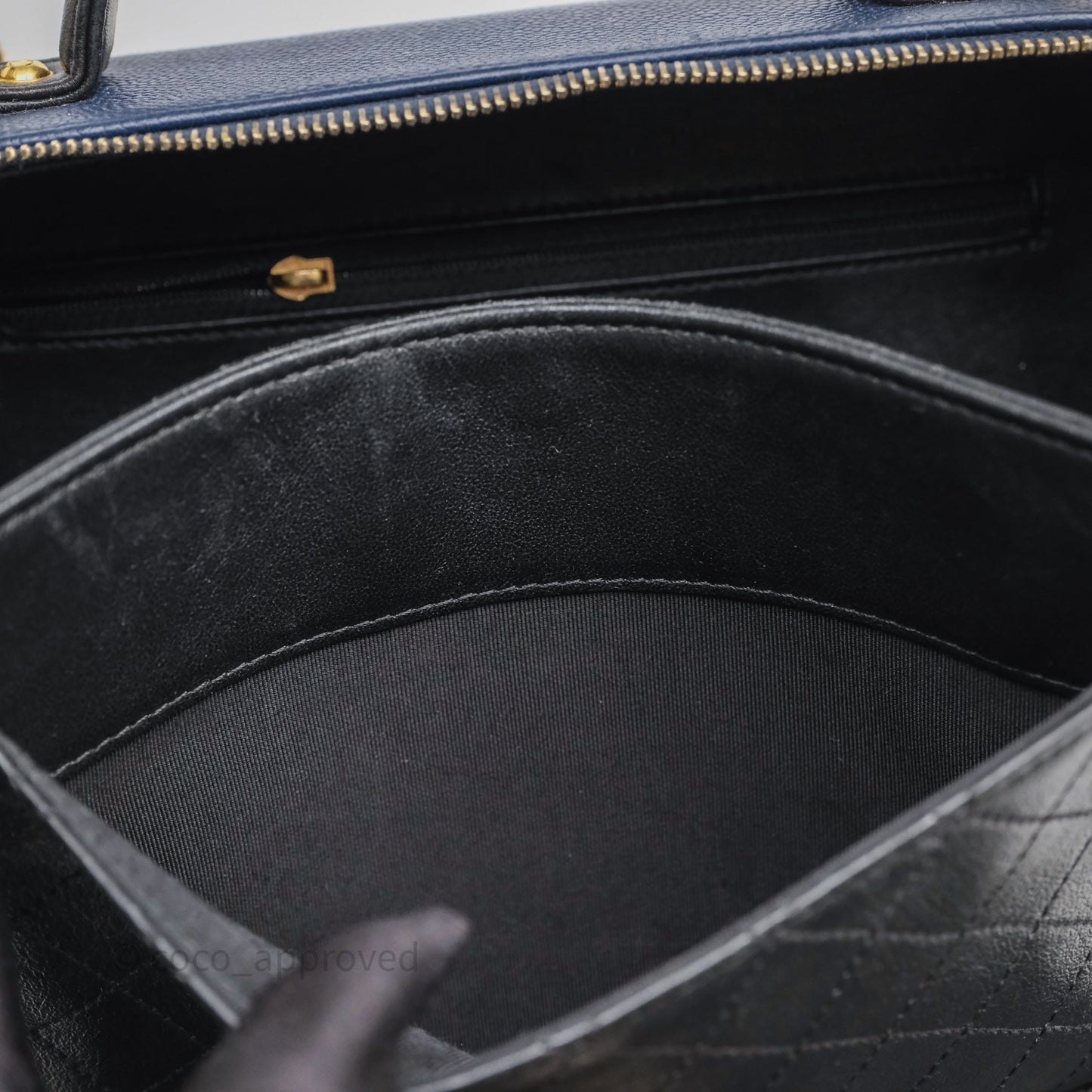 Chanel Quilted Large CC Filigree Vanity Case Navy Black Caviar Aged Gold Hardware