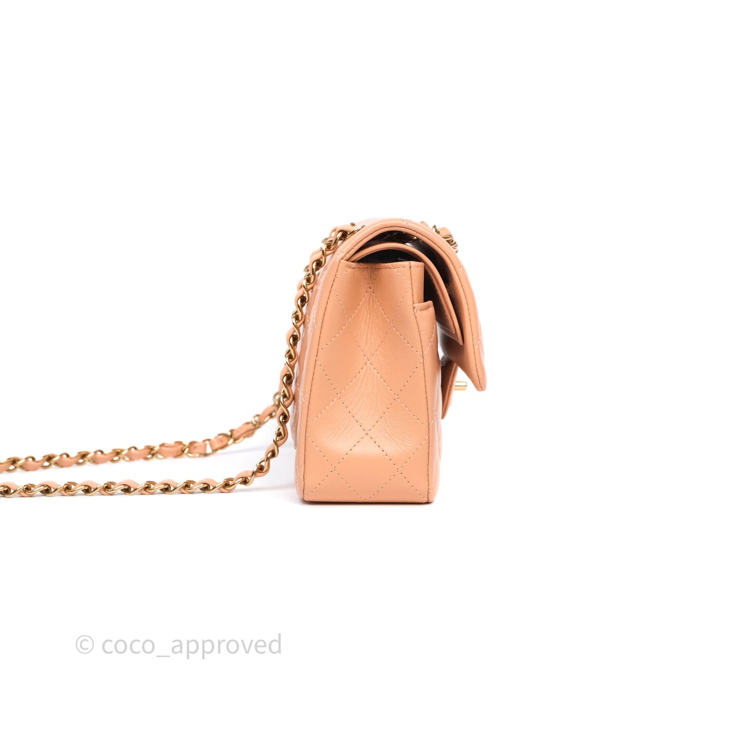 Chanel Small Classic Flap Quilted Dark Peach Beige Lambskin Gold Hardware