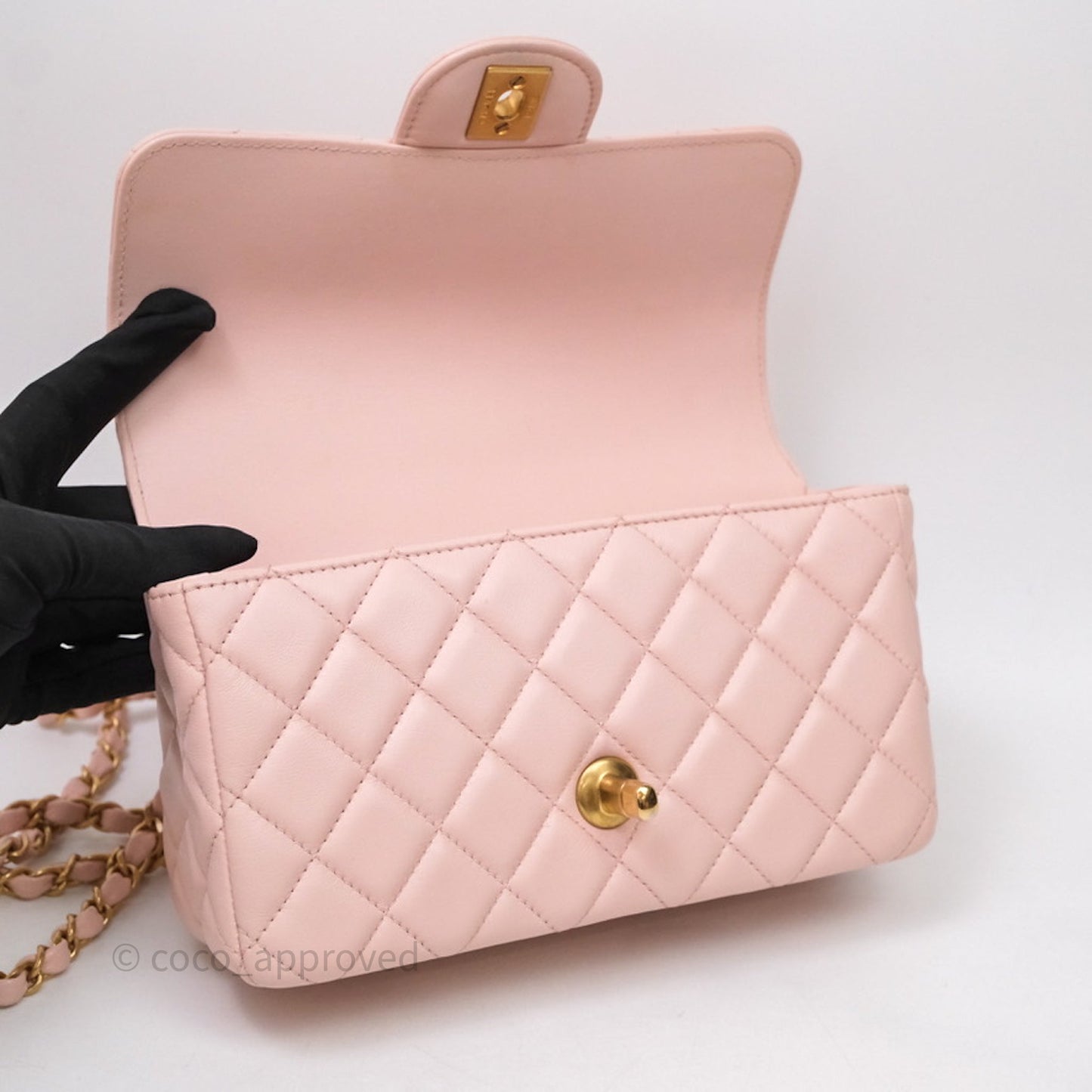 Chanel Top Handle Mini Rectangular Flap Bag Pink Lambskin Aged Gold Hardware
