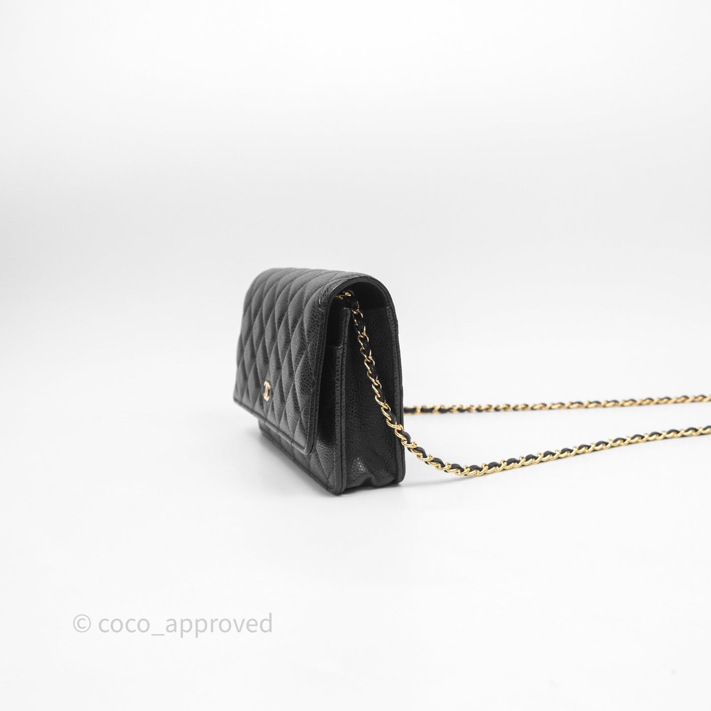 Chanel Classic Wallet On Chain WOC Quilted Black Caviar Gold Hardware