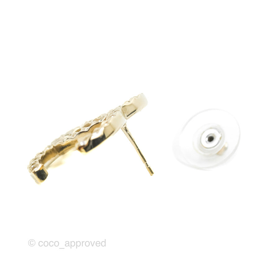 Chanel Crystal CC Earrings Gold Tone 20A