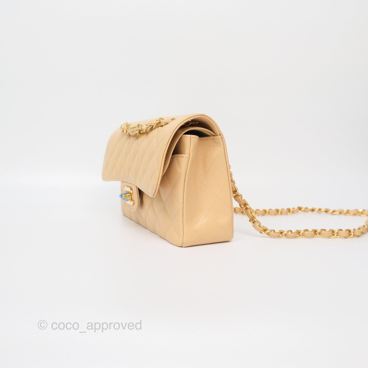 Chanel Small S/M Classic Flap Quilted Beige Caviar Gold Hardware