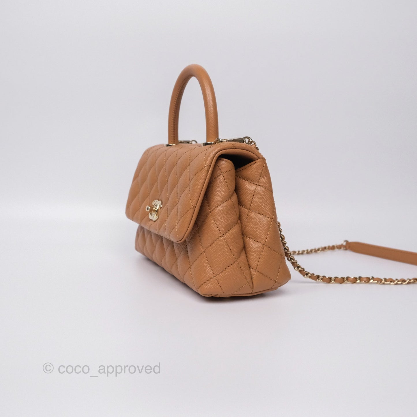 Chanel Small Coco Handle Caramel Beige Caviar Gold Hardware