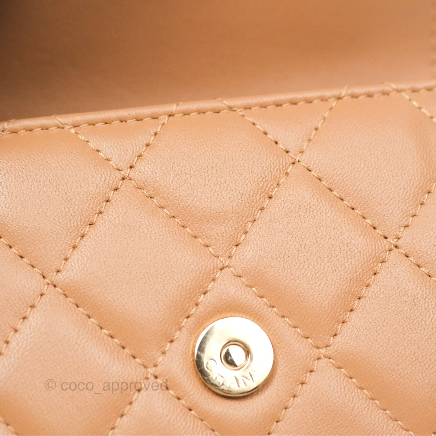 Chanel Mini Handle Clutch With Chain Caramel Lambskin Gold Hardware