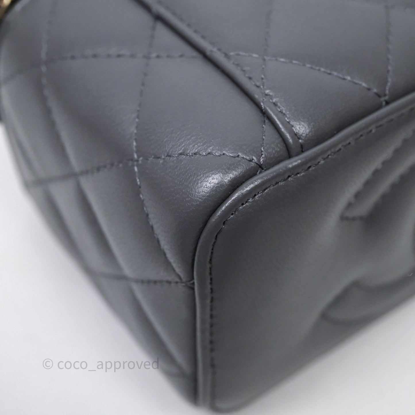 Chanel Vanity Rectangular Top Handle Grey Lambskin Gold Hardware