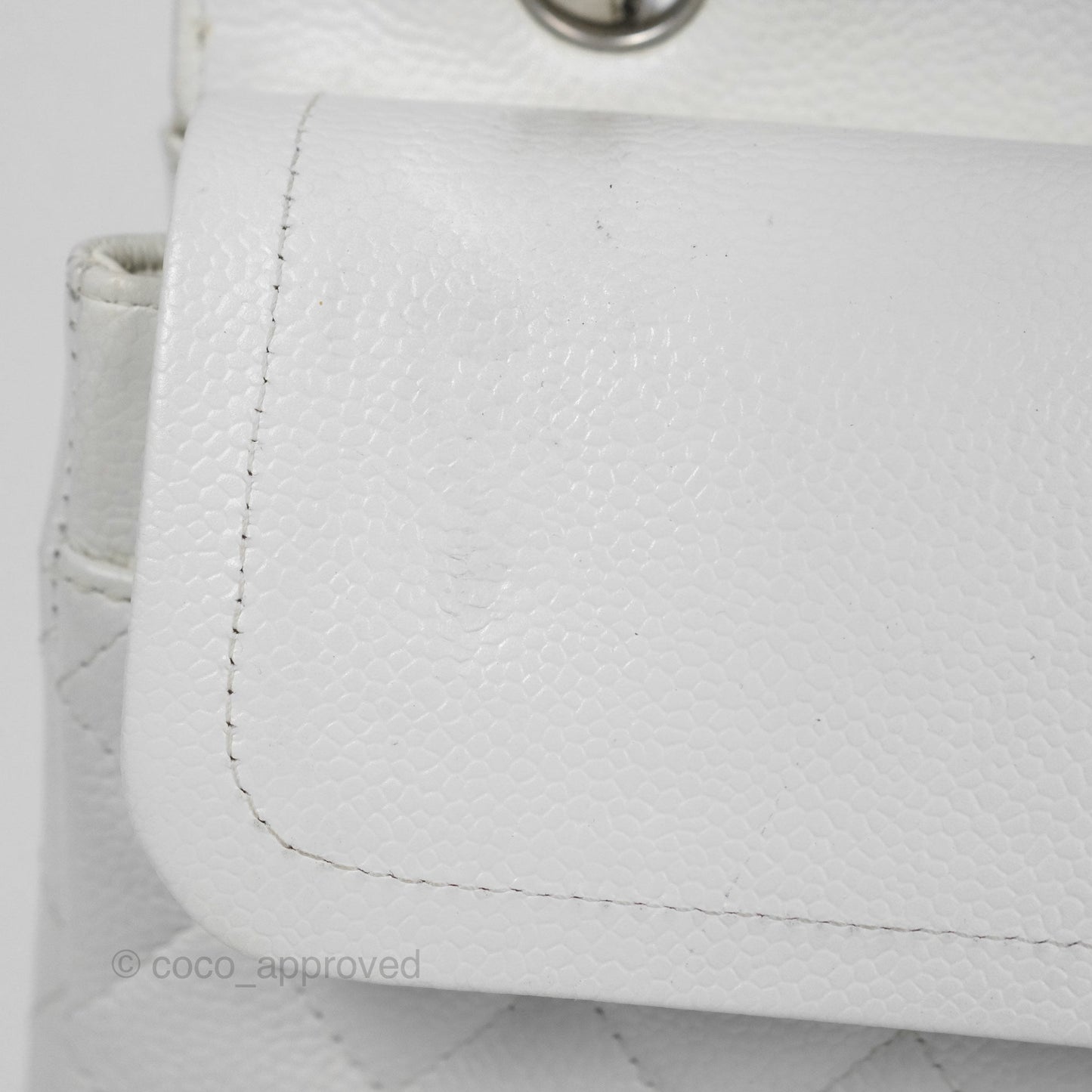 Chanel Classic M/L Medium Flap Quilted White Caviar Silver Hardware