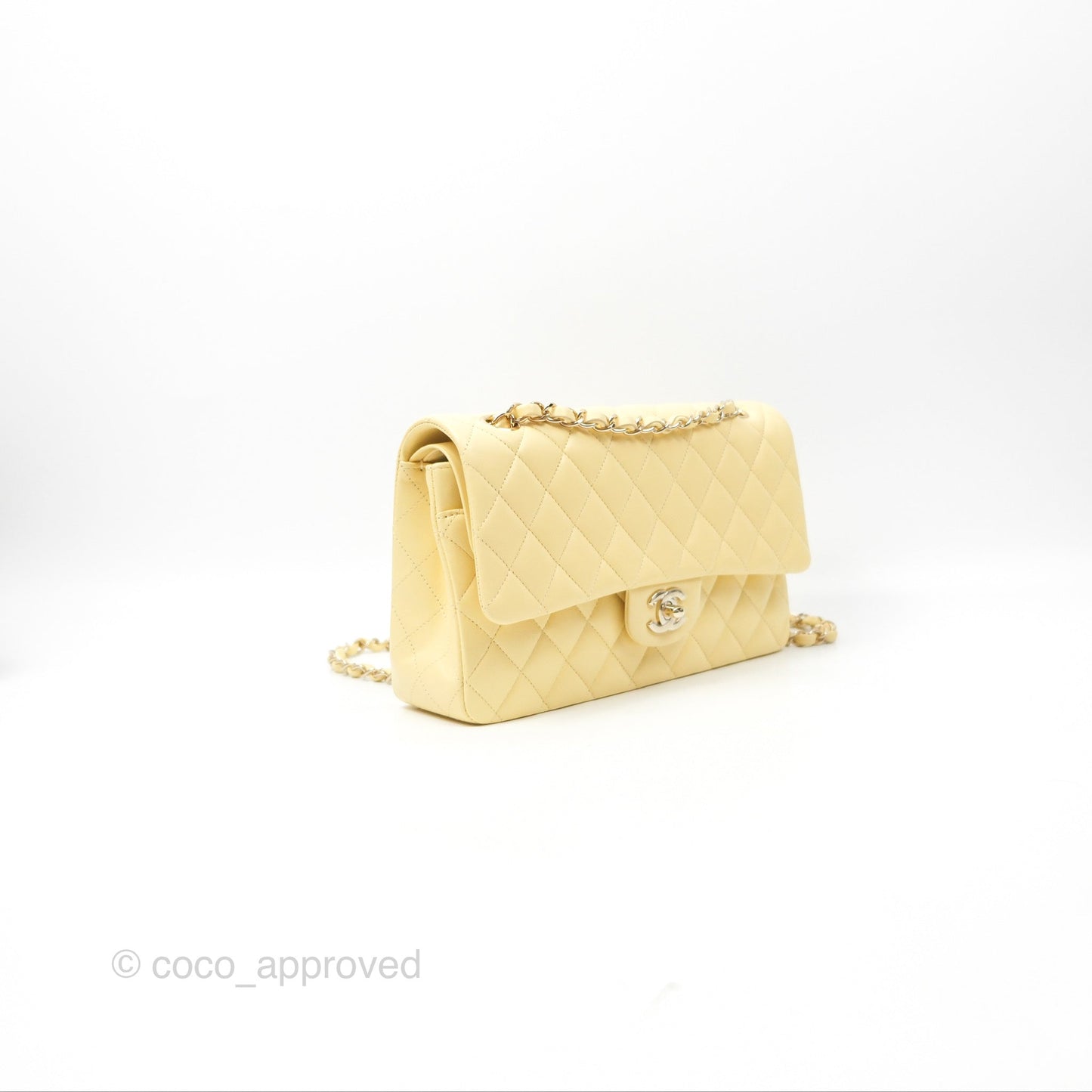 Chanel Classic M/L Medium Flap Quilted Yellow Lambskin Gold Hardware