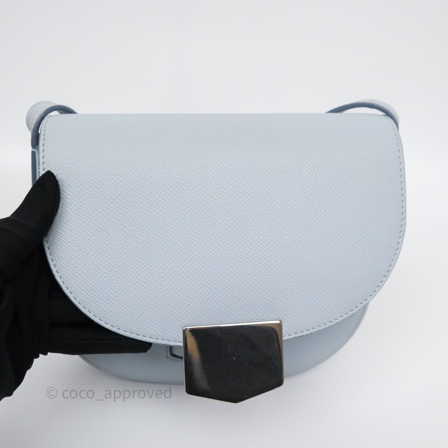 Celine Small Trotteur Crossbody Bag Light Blue Grained Calfskin