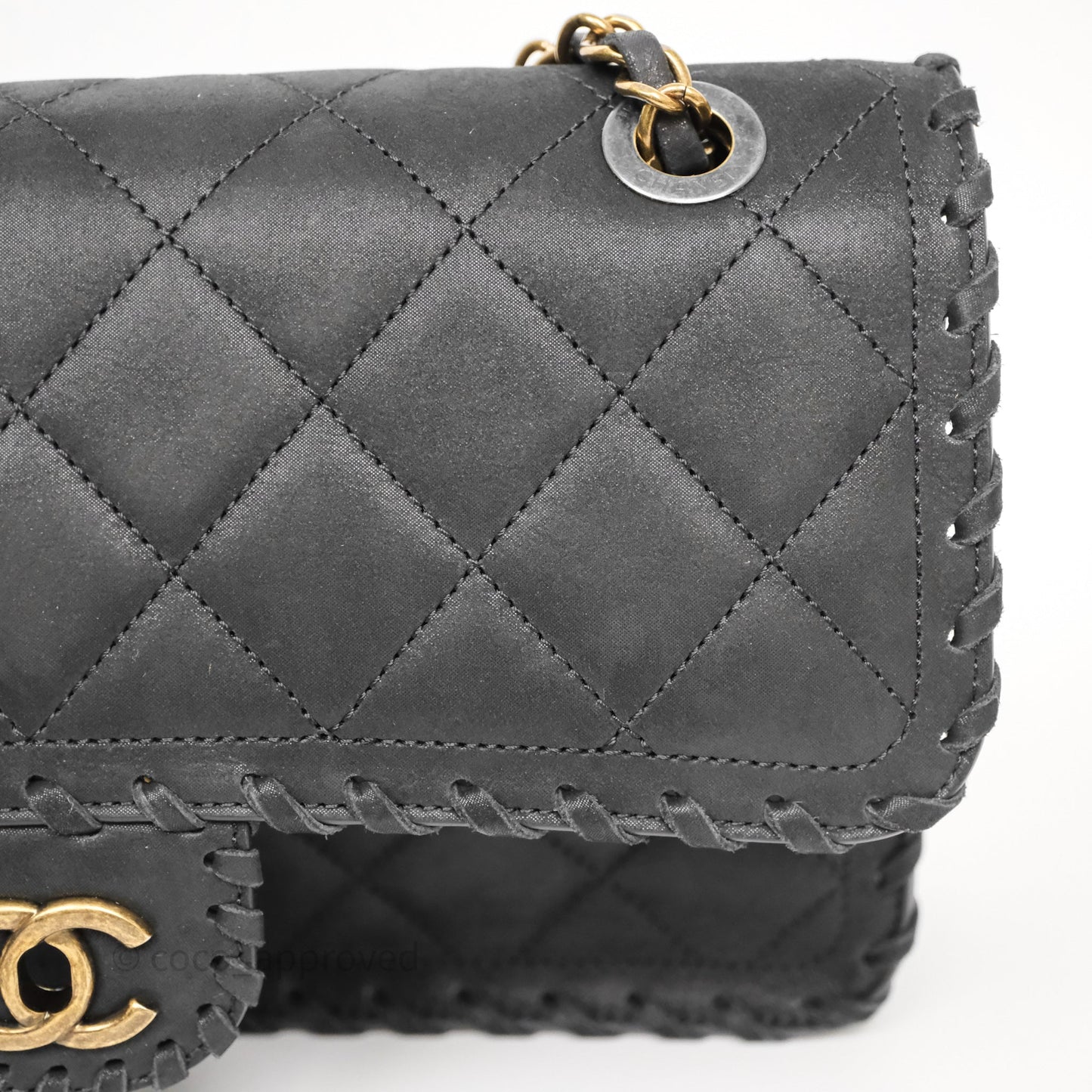 Chanel Braided Flap Bag Black Nubuck Aged Gold Hardware