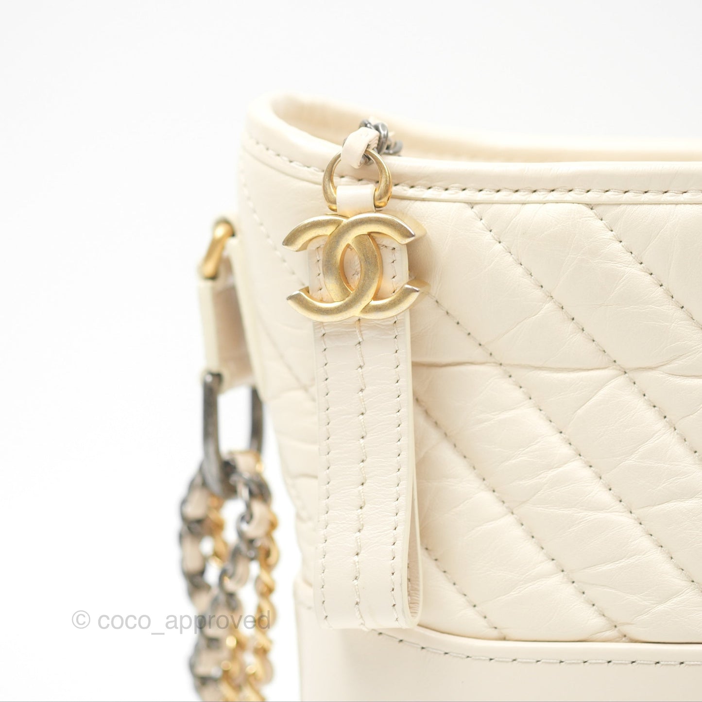 Chanel Small Gabrielle Hobo Chevron Ivory Beige Aged Calfskin