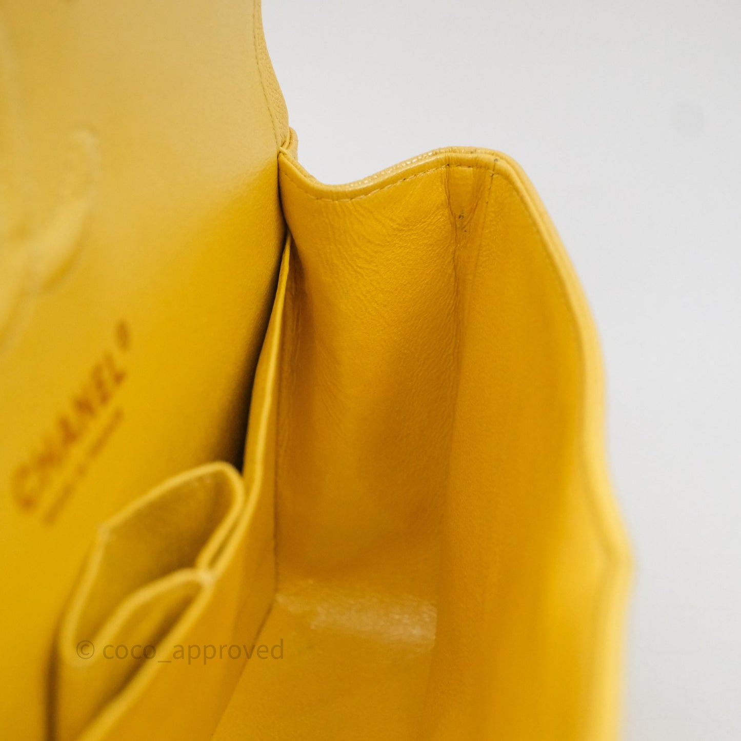 Chanel Small Classic Quilted Flap Iridescent Yellow Caviar Gold Hardware