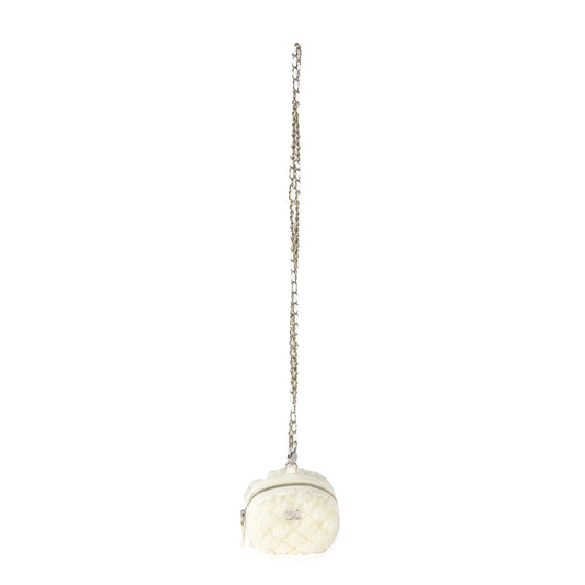 CHANEL 21N White Shearling Coco Neige Mini Circle Clutch On Chain