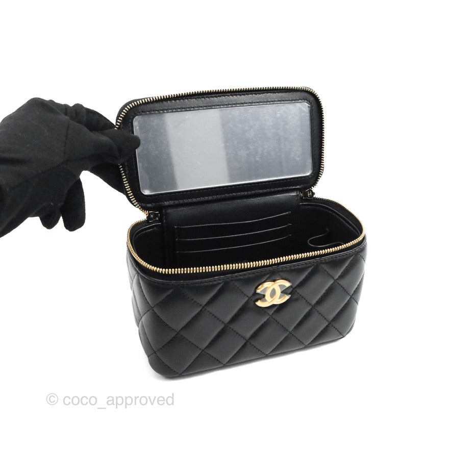 Chanel Vanity Rectangular with Top Handle Black Lambskin Aged Gold Hardware