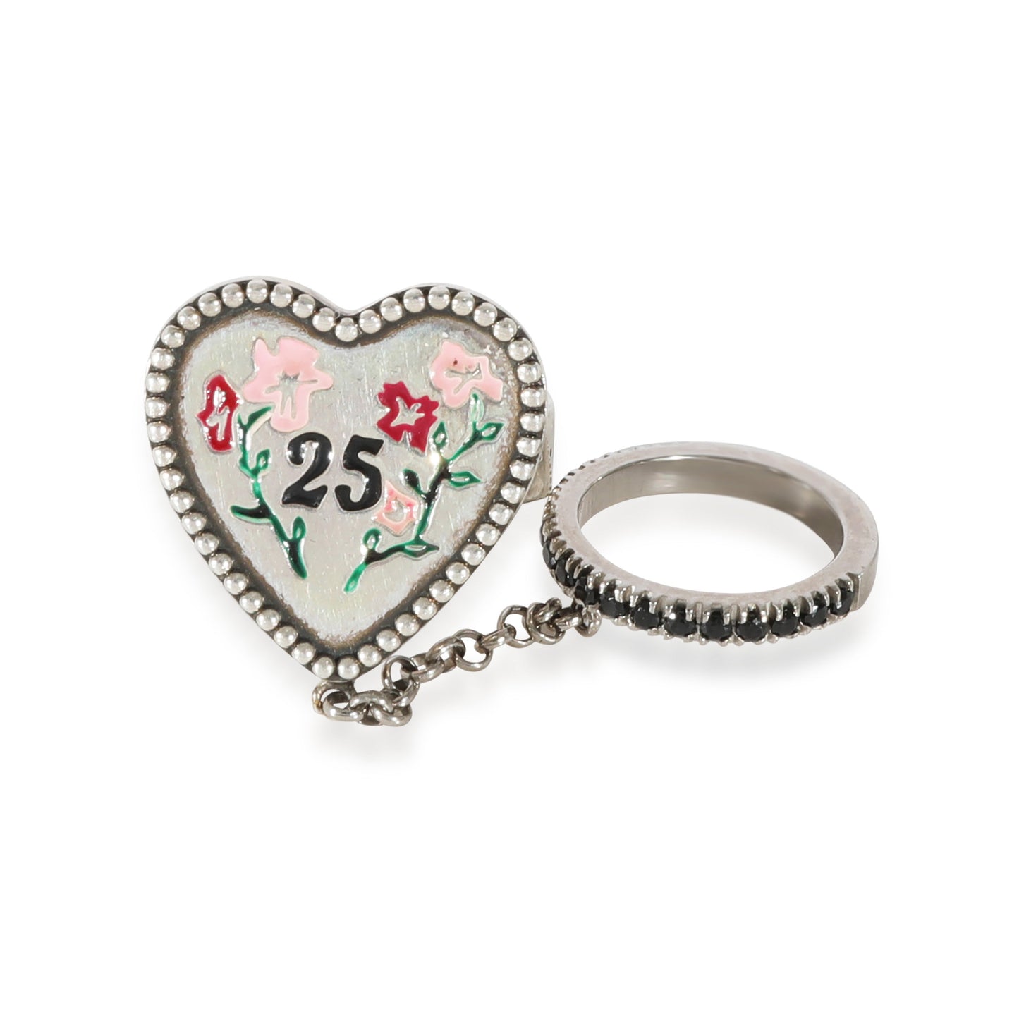 Luxury Gucci Trending 2025 Bosco & Orso Heart Chain Cocktail Ring With Spinel in Sterling Silver