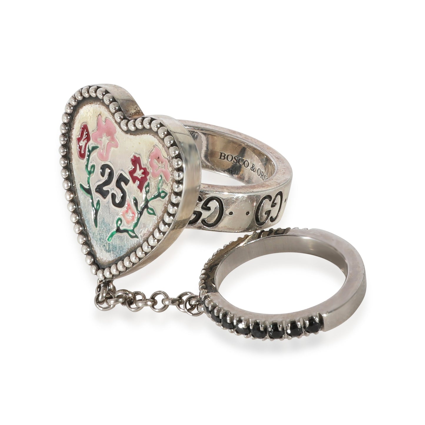 Luxury Gucci Trending 2025 Bosco & Orso Heart Chain Cocktail Ring With Spinel in Sterling Silver