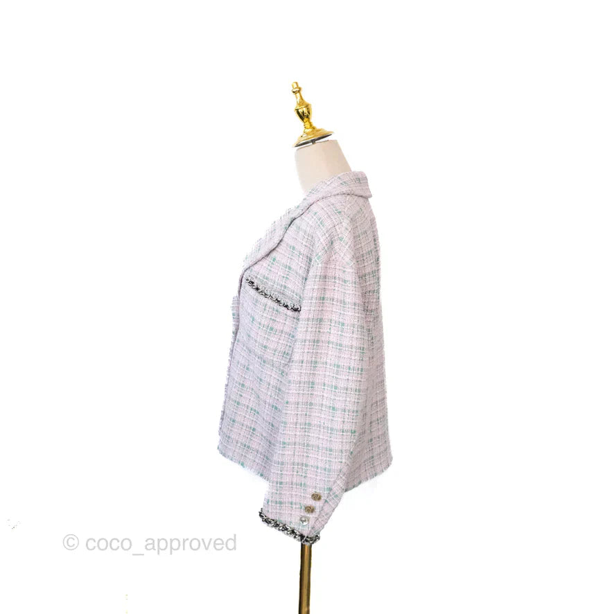 Chanel Tweed Jacket Light Pink/Green 2021SS Runway Size 34