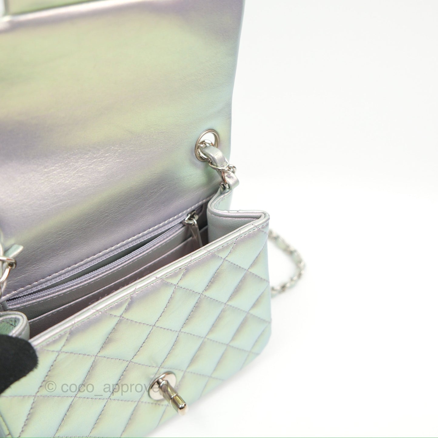 Chanel Mini Square Quilted Iridescent Lilac Silver Hardware 21K