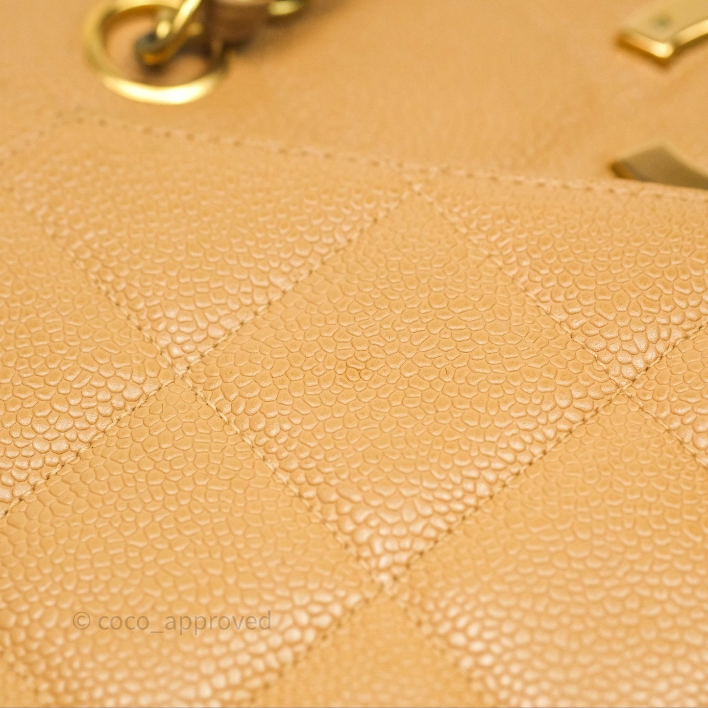 Chanel Vintage CC Quilted Tote Dark Beige Caviar 24K Gold Hardware