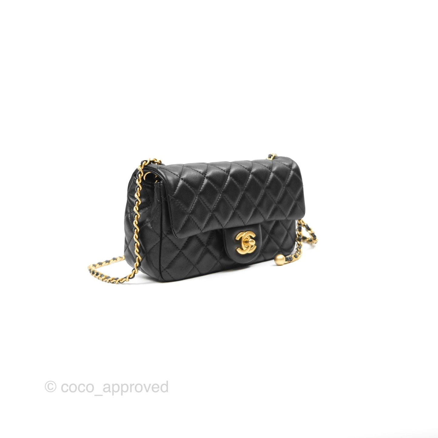 Chanel Pearl Crush Mini Rectangular Quilted Black Lambskin Aged Gold Hardware