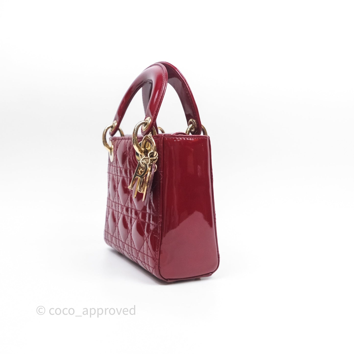 Christian Dior Mini Lady Dior Red Patent Cannage Gold Hardware