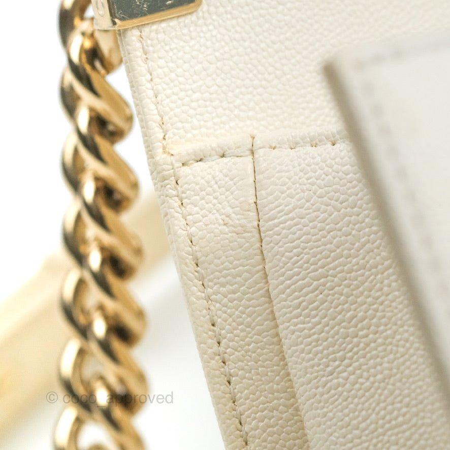 Chanel Small Boy White Caviar Gold Hardware