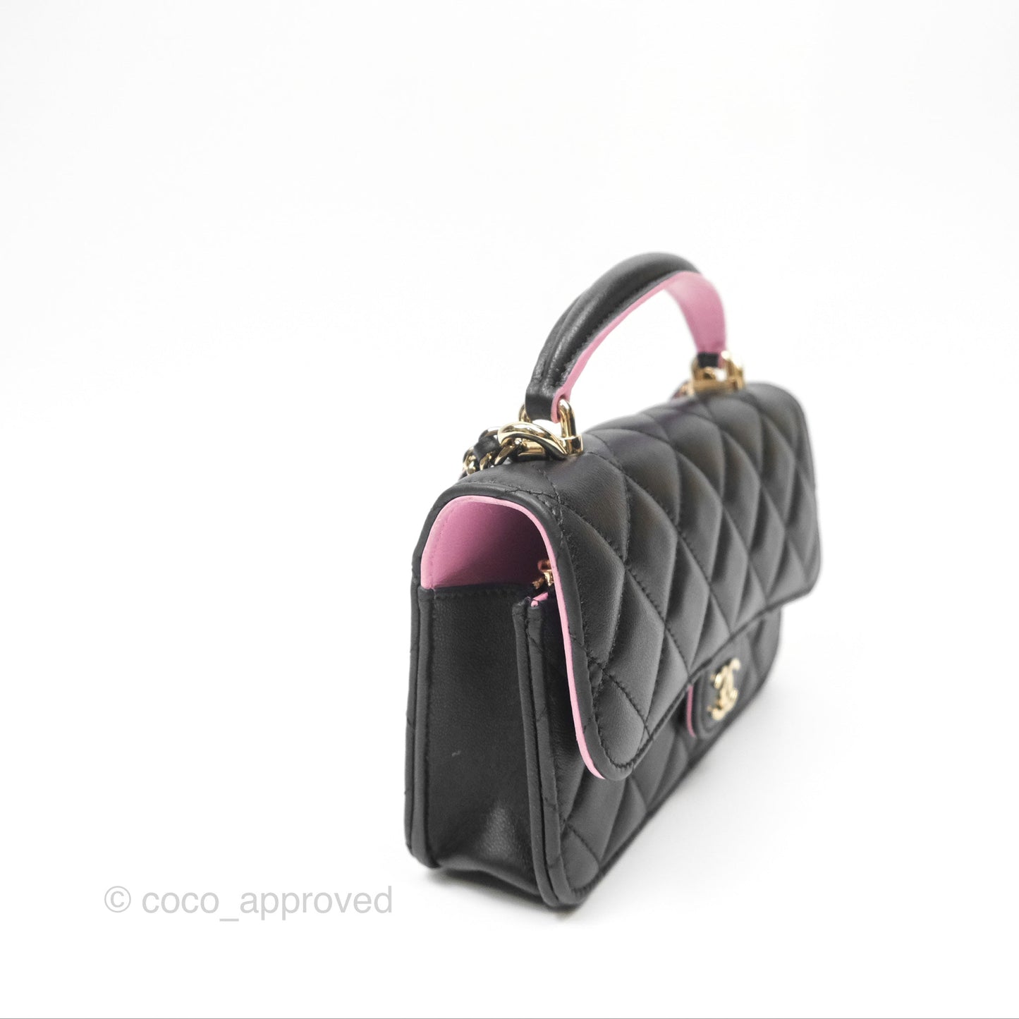 Chanel Top Handle Mini WOC Phone Holder Black/Pink Lambskin Gold Hardware 23P